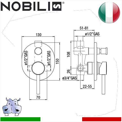 Robinet monocomand duș Nobili LIVE 2