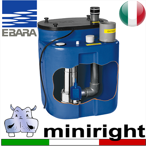 EBARA - Stașia de ridicare de 100 lt MINI.RIGHT.100MA completă cu pompa electrică submersibilă seria RIGHT 100 MA