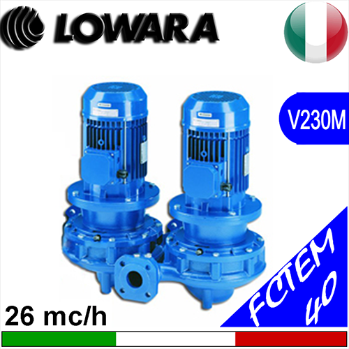 Pompa electrică circulator in-line gemelar, dublă pompă Lowara FCTEM flanșă DN40 - alimentație monofazată