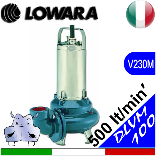 LOWARA Elettropompa Sommersa per fognature DLVM100  girante vortex, versione senza galleggiante elettrico premontato