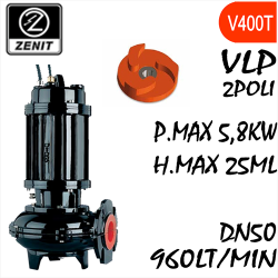 ZENIT - Sommersa per liquidi abrasivi rivestita in vulkollan VLP mandata orizzontale DN50 alimentazione trifase