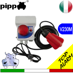 Allarme acustico-luminoso - sirena e lampeggiante in bassa tensione completo di batteria tampone - tacitabile VERSIONE CABLATA CON SPINA SCHUKO E GALLEGGIANTE ELETTRICO 