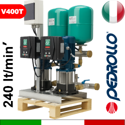 Gruppo aumento pressione idrica con 2 elettropompe Pedrollo ad asse verticale mk serie 5 gestite da inverter - alimentazione trifase 400Vac