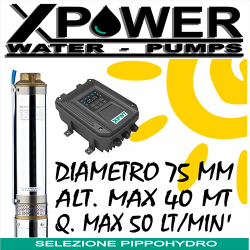 X-POWER - SOLAR KIT 75 - pompa sommersa e drive predisposto per batterie - impianto solare-pompa per riempimento serbatoio in mancanza di energia elettrica - Motori brushless 180Watt - 400 Watt - MAX 50 LT-MIN - H MAX 40 METRI