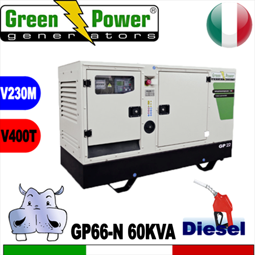 Generatore Gruppo Elettrogeno diesel GP66-N 60KVA Trifase - Silenziato  - avviamento elettrico