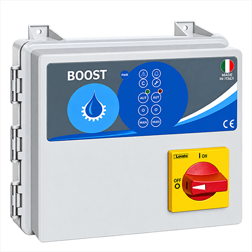 Quadro multiuso comando e protezione due elettropompe pompe sommerse BOOST V230M display interno 2