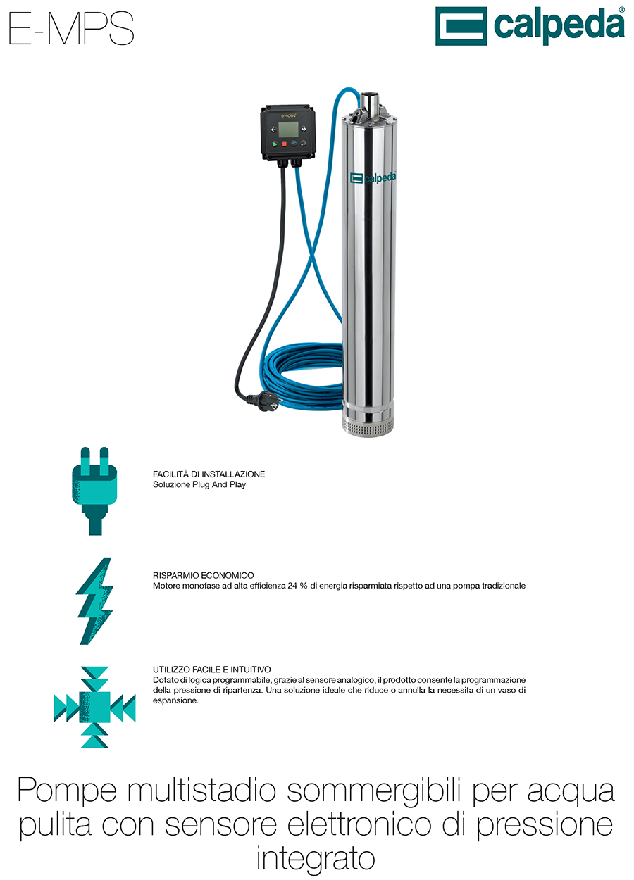 Calpeda E-MPS Calpeda E-MPS pump Calpeda E-MPS submersible pump Calpeda E-MPS multistage pump Calpeda E-MPS electronic control Calpeda E-MPS pressure system E-MPS Calpeda booster