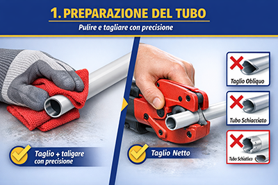 Fase 1: preparazione del tubo Pulire e tagliare con precisione.