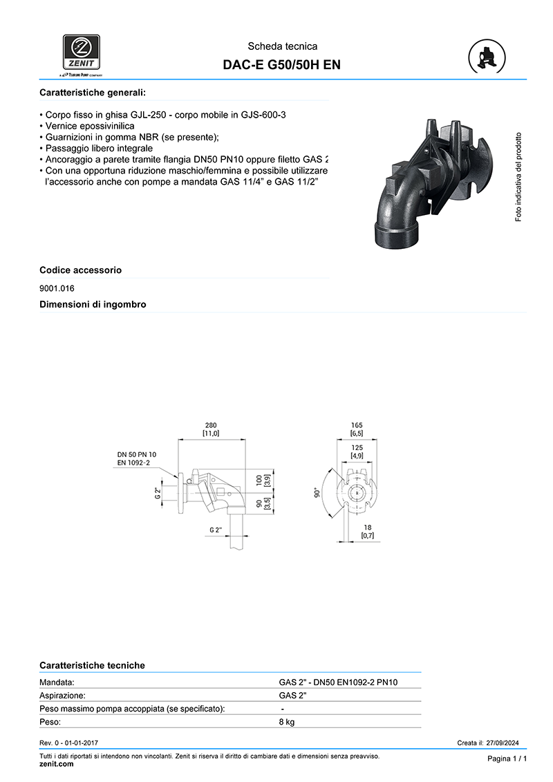 scheda tecnica slitta zenit dac-e accoppiamento rapido pompe