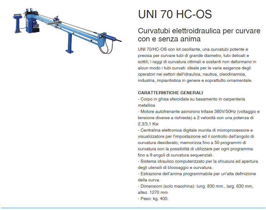 CBC pippohydro curvatubi attrezzatura idraulica uni 70hcOS curvare tubi con anima con display touchscreen trifase
