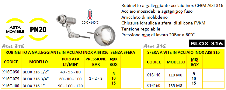galleggiante rubinetto in acciaio inox